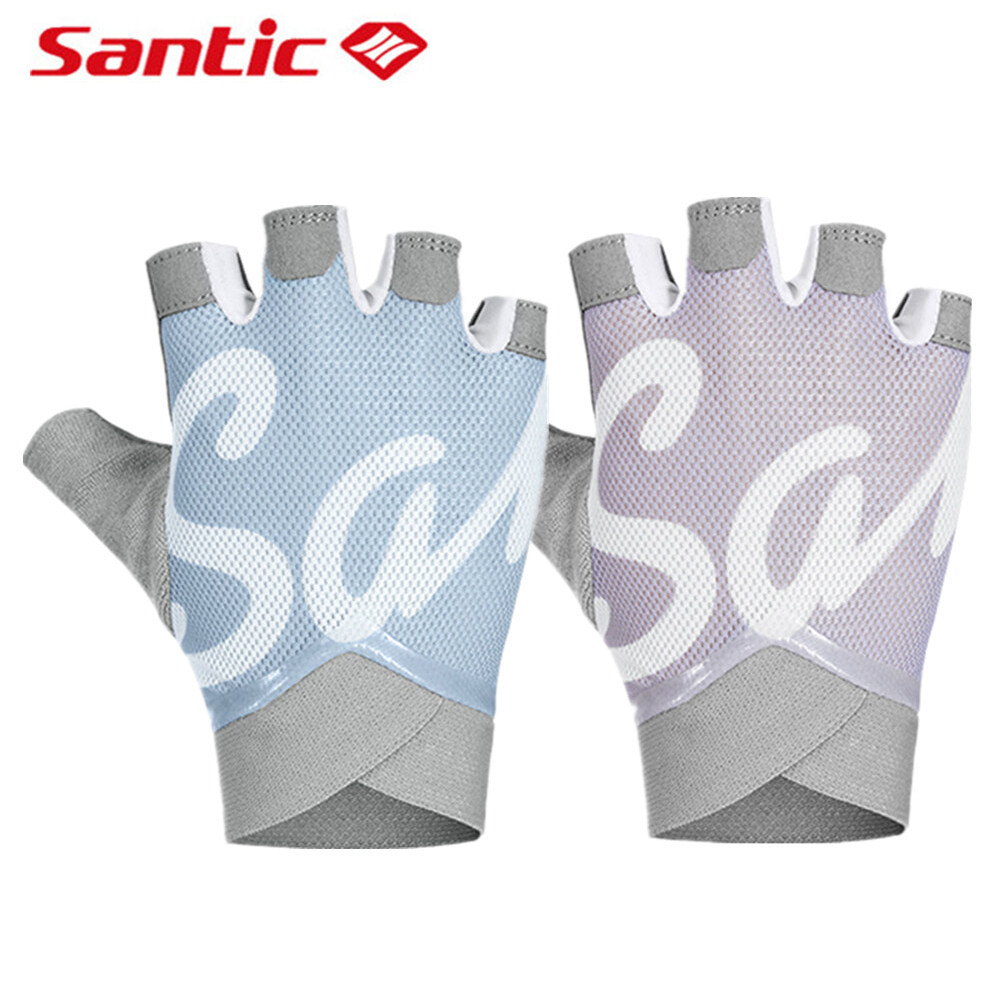 Santic Women Cycling Gloves Shockproof Breathable Gym Fitness Sports Bike Bicycle Half Finger Gloves
