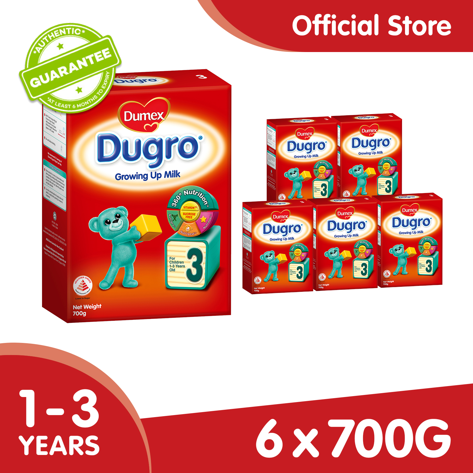 Dumex Dugro Stage 3 Growing Up Milk Formula (700g) x 6