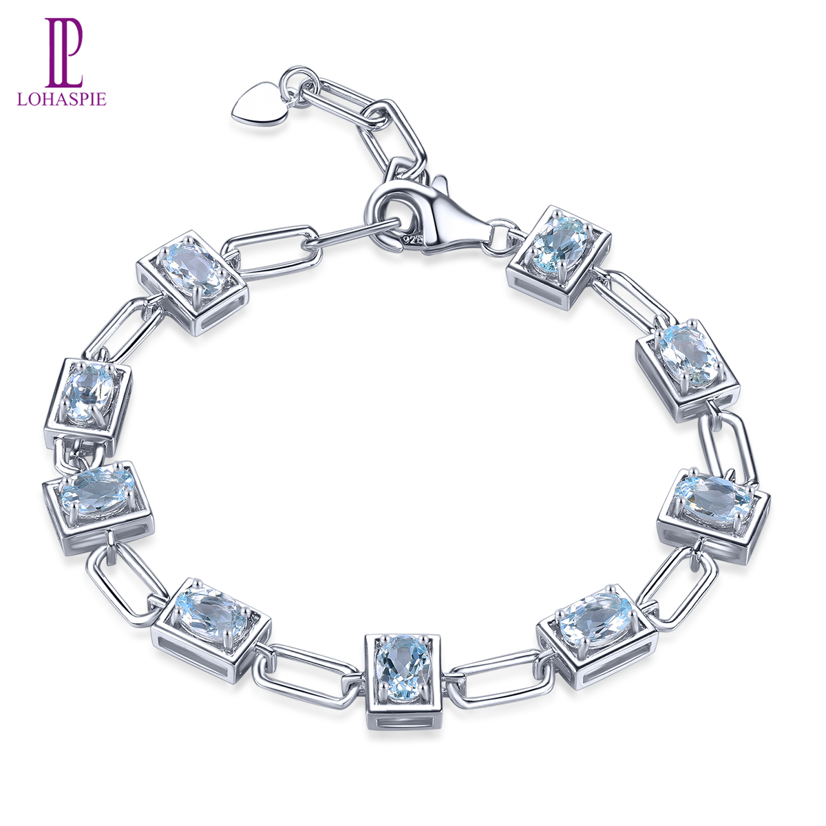 Genuine Solid Silver 925 Aquamarine Bracelet Natural Light Blue Gemstone Women Elegant Style Jewelry Birthday Gift