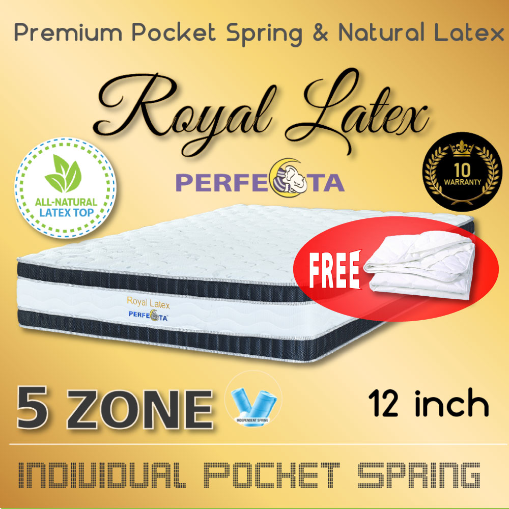 [Bulky] King Size - Perfecta Royal Latex 5 Zone Pocket Spring with Natural Latex Top on Euro TOP Design 12 Inch Mattress