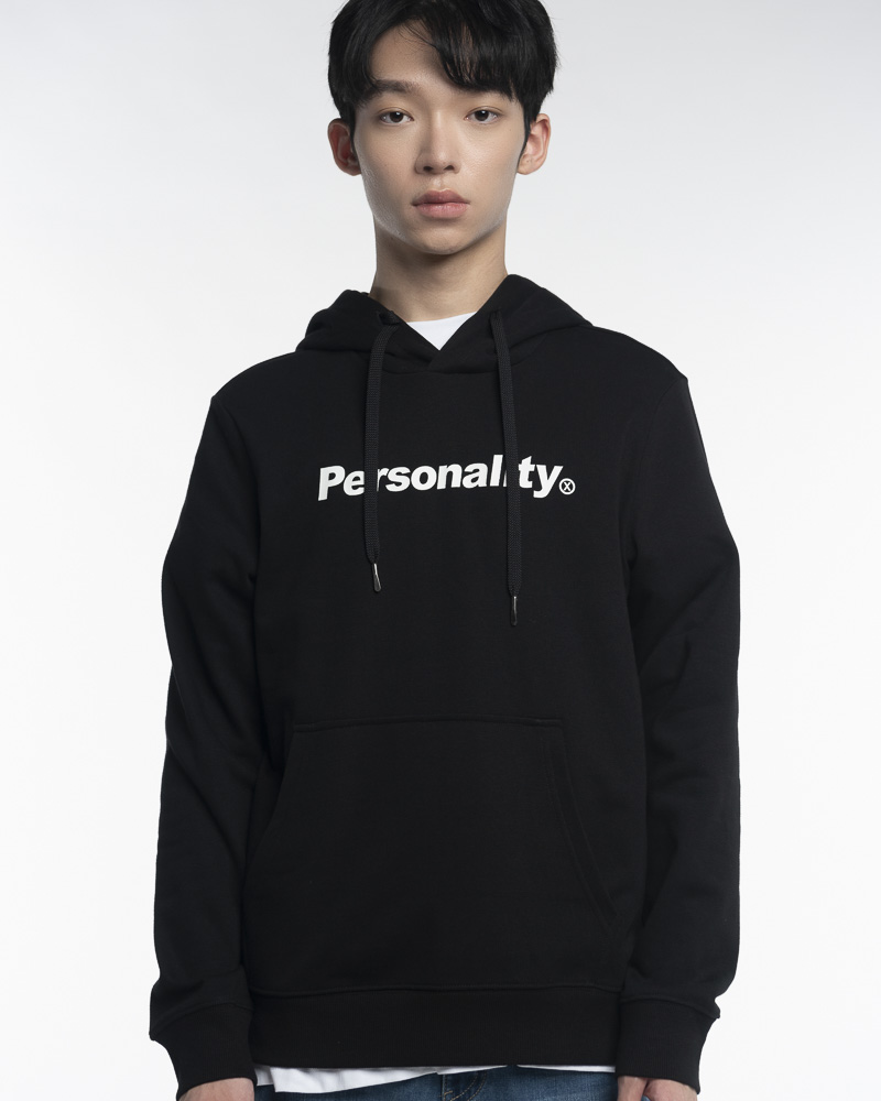 Yishion Men Solid Coloured Pullover Hoodie with Kangaroo Pockets and Personality Slogan (Black)