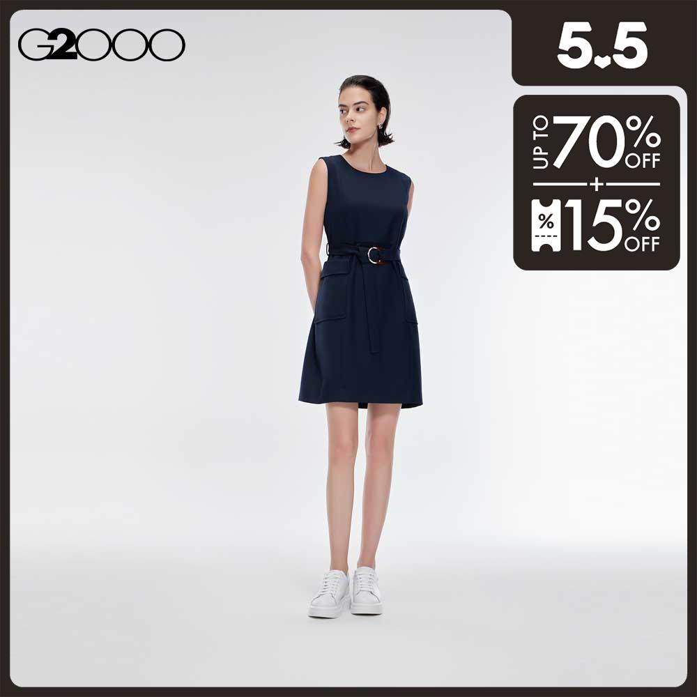 G2000 Women Spandex Twill Belted Shift Dress
